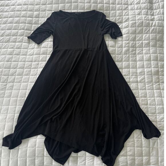 EILEEN FISHER Dress Womens Small Black Jersey Knit Asymmetric Minimalist Capsule - Picture 3 of 11
